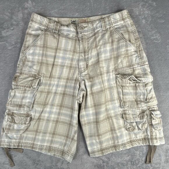 Lee Other - Lee Dungarees Shorts Mens 31 x 11  Tan‎ Brown Plaid Cargo Pockets Twill Cotton